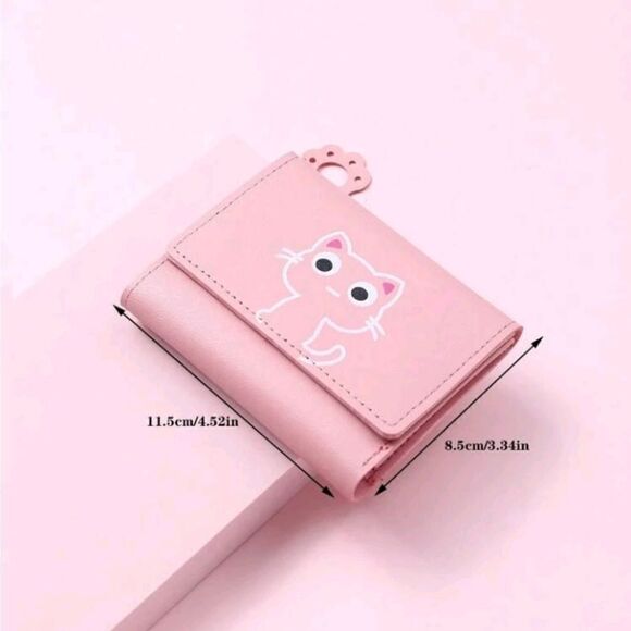 Cute Cat Pattern Short Wallet, Women's Clutch Trifold Coin Purse, Lightweight - Picture 5 of 5